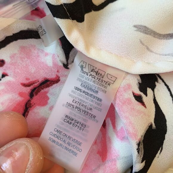 Karl Lagerfeld White, Black & Pink Floral Cold Shoulder Blouse Top - Picture 12 of 12